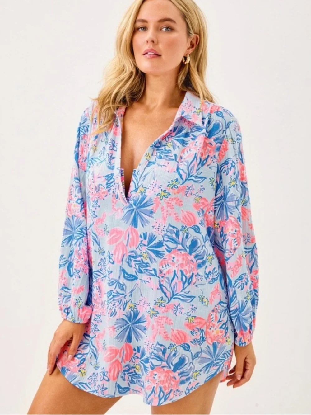 NWT Lilly Pulitzer Kique Long Sleeve CoverUp in Multi Elephant Splash - Picture 2 of 14